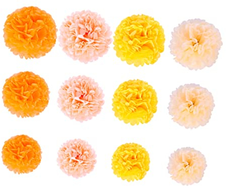 Cabilock 12 Künstliche Papierblumen Blumendekoration für Geburtstag Party Deko aus Papier in 4 Farben 10-14 Zoll für Innen und Außendekoration