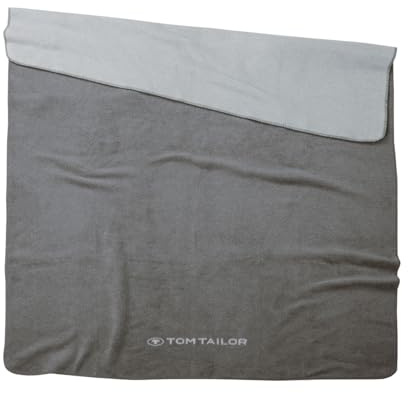 TOM TAILOR Jacquard Decke, 150x200 cm, 58% Baumwolle, 32% Polyacryl, 10% Polyester/Jacquard, mit Wendemotiv, Kettelnaht und gewebtem Logo, Jacquard Blanket Grau (Moody Grey)
