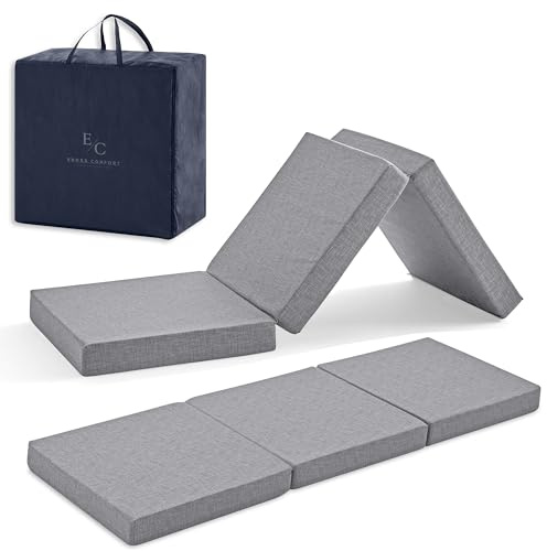 ErossConfort Gästematratze, faltbar, 75 x 195 cm, HD-Schaumstoff, faltbar, atmungsaktiv, waschbarer Bezug und Tragetasche, Höhe 14 cm, Grau