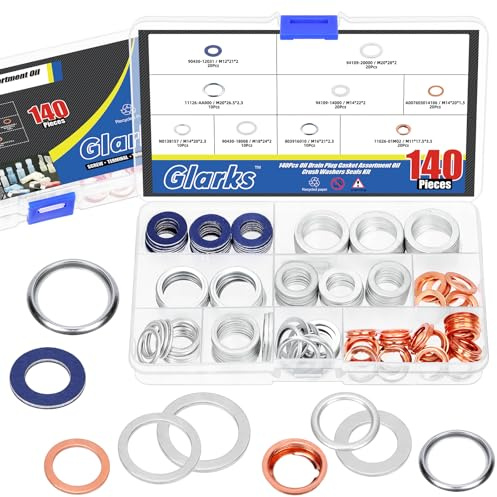 Glarks 140pcs 9 Dimensioni Automotive Tappo di Scarico Olio Guarnizione Kit M11 M12 M14 M16 M18 M20 Alluminio Rame Acciaio Olio Crush Rondella Guarnizione Tappo di Scarico Olio Rondella Crush Rondella