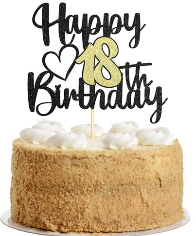 Sumerk 1 Stück 18. Geburtstag Tortendeko Schwarzes Gold 18. Kuchendekorationen für Frau Mann