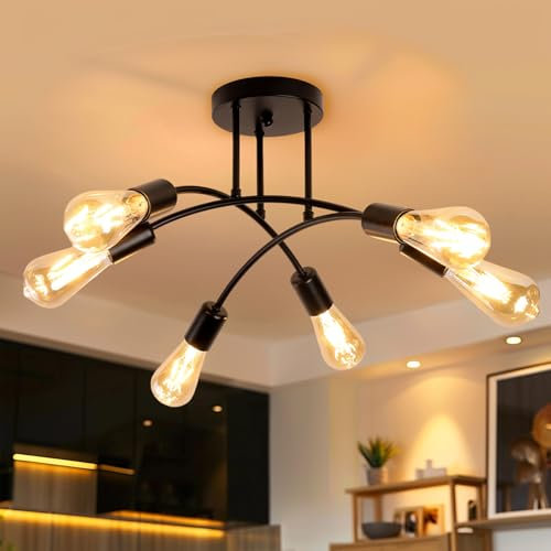 YindaLux Plafonnier Industriel 6 Lumières E27 Lustre Vintage Luminaire Métal, Rétro Éclairage de Plafond, Moderne Lampe Plafond Noir pour Salon Chambre Cuisine Salle à Manger Café Bar