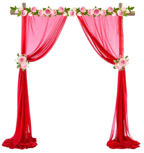 ZJILIXIA Querbehang 70 * 600cm,Hochzeitsbogen Tüll,Hochzeit Querbehang Freihanddeko,Hochzeitsbogen Vorhang Deko,Weiches Polyestergewebe Hochzeit Vorhang,Für Party, Fotografie,Hochzeit (Rot)