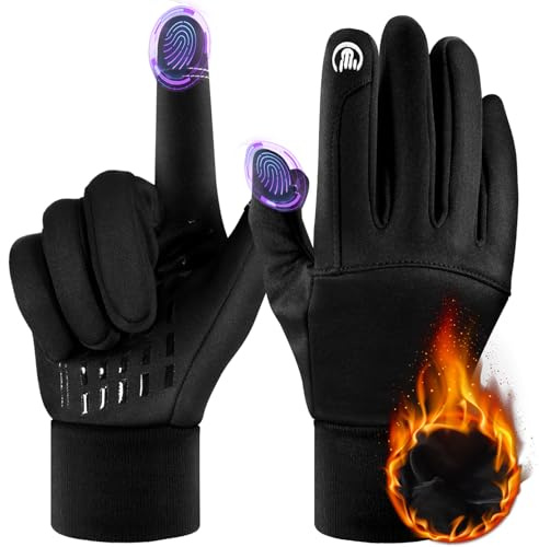 UPhitnis Dicke Fahrradhandschuhe Herren Winter - Extrem Warm Winterhandschuhe für Mann Damen Touchscreen & Anti-Rutsch & Winddicht - Verdickte Fahrrad Handschuhe für Radfahren Wandern,Schwarz/L