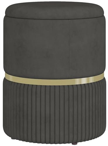 HOMCOM Baúl de Almacenaje Tapizado en Terciopelo para Dormitorio - Puff con Banco y Patas Antideslizantes - Ø36x44 cm Gris