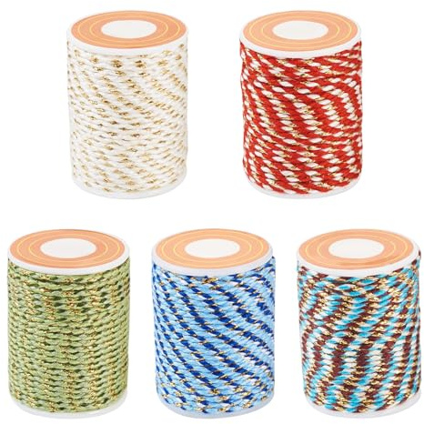 Spritewelry 5 rotoli di cordoncino in poliestere 1,5 mm a 4 fili, corda intrecciata per lavori a maglia, macramè, per gioielli fai da te, appendere oggetti alla parete, appendere piante, lavori a