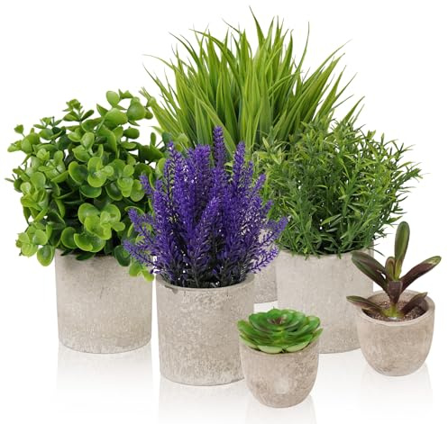ilauke Künstliche Pflanzen, 6 Stück Kunstpflanze Klein, Kunstpflanze mit Topf, Plastik Pflanze Fake Plant Topfpflanze Emulation Pflanze Künstlich für Schlafzimmer, Badezimmer, Küchen und Haus