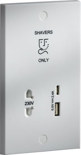 Knightsbridge 230V Shaver Socket with Dual USB A+C [5V DC 2.4A shared] Max. 12W)