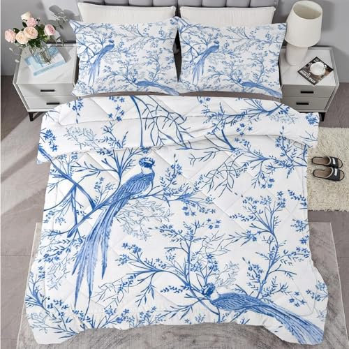 buyluhn Bettdecke 135x200 Vogel, 4 Jahreszeiten Bettdecken Anlage Ohne Bezug Nutzbar, Kinder Steppdecke Ganzjahresdecke，Waschbar Bettzeug mit 2 Kissenbezug für Sommer Winter