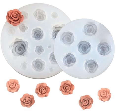 2 Stück Silikonform Blumen Mini Rosen Kleine Gänseblümchen Rose Blume Fondant Form Blume Blühen Rose Form für Sugarcraft, Cupcake Topper, Seife, Fimo, Bastelprojekte,Hochzeits