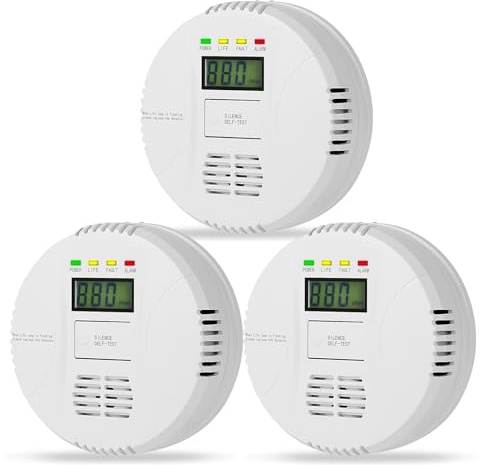 3 Packs Carbon Monoxide Alarm AA Battery Operated, CO Detector Battery Powered with Digital Display for Home,RV & Kitchen