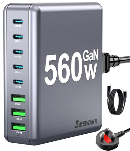 560W USB C Charger, GaN 8-Port Fast USB C Charging Station for Home Office, Multi Port PD 3.0 Desktop Charger Block for Laptops, Phones & Tablets