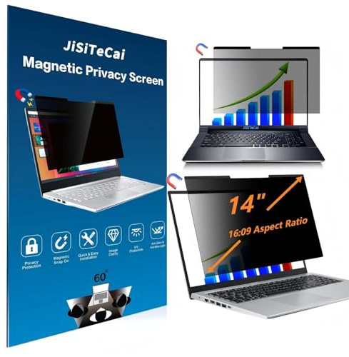 JiSiTeCai 14-inch magnetic privacy screen, suitable for laptops with a 16:9 removable anti-glare filter, reduces blue light/compatible with HP, Dell, Acer, Asus, Samsung, Lenovo and other laptops.