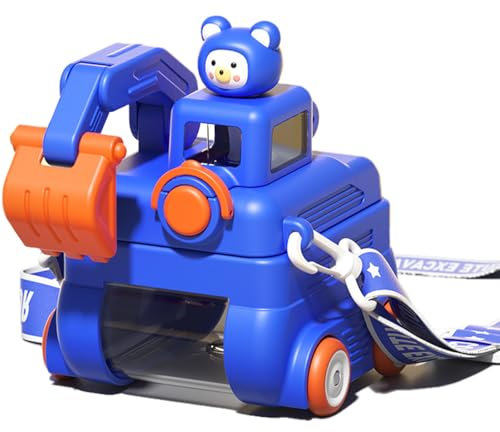 SAMERIO 500ML Kind Wasserflasche für Mädchen Jungen Thema Bagger Flaschen Auslaufsicher BPA-frei Mehrweg Trinkflaschen für Camping im Freien (Yellow) (Blue)