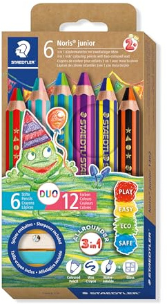 STAEDTLER Noris junior 140 Duo-Buntstifte – 6er-Set, 12 Farben | Dicke Duo-Malstifte, extra bruchsicher, ergonomisch – für Kinder – Art.-Nr. 1402 C6