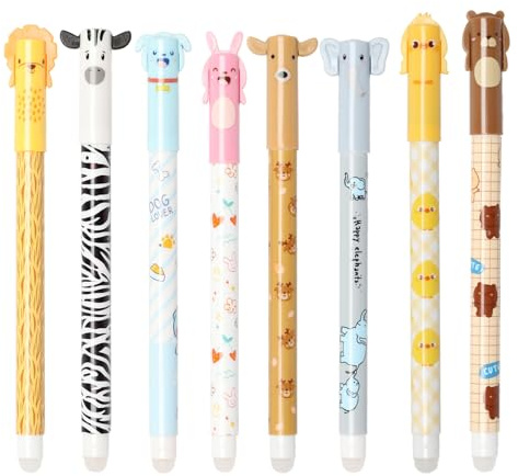 8 Stück Radierbarer Kugelschreiber, 0,5mm Gelstifte Radierbar Cartoon Tiere Radierbaren Gelstiften Blauer Radierstifte Radierbarer Tintenroller Wegradierbare Stifte Erasable Pen für Schule Büro