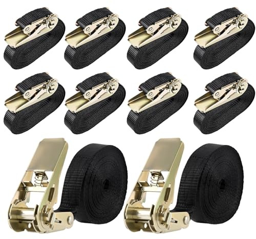 10 Ser 5m Lange 25mm Spanngurte mit Ratsche Verstellbarer Ratschengurte Set Zurrgurte mit Ratsche Spanngurt Schwarz für Ladungssicherung