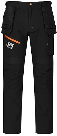 Men’s Waterproof Softshell Work Pants with Fleece Lining & Multi Pockets – Durable Heavy-Duty Cargo Trousers for Construction, Trade & Outdoor Work Black