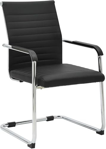 CLP Silla de Oficina ergonómica Hakon, Cantilever con reposabrazos, Estructura de Metal Cromado, Silla de visitante Negra, Color:Negro