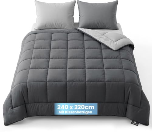 Slaapspeciaal Bettdecke ohne Bezug 240x220 - Ganzjahresdecke [Wärmeklasse 2] Steppdecke mit Gelfasern für Daunengefühl [Softcell Füllung] - Grau/Anthrazit