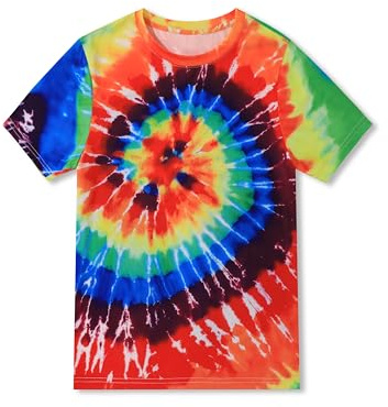 TongKiKi Boys Tie Dye Shirt Hippies Senior Rainbow Tees Short Sleeve T Shirts for Kids,Rainbow Riot,9-11Y