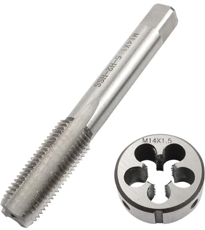 BEASAFY 2 Pièces Tarauds et Filières, Métrique M14 X 1.5 Coffret Tarauds et Filières, HSS Taraudage de Filetage et Filière Ronde, Kit Taraudage pour Filetage Tapotement Réparation