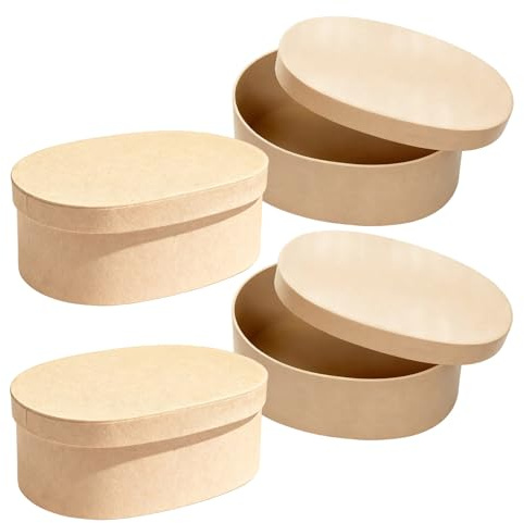 MALUGOGO 4stücke Kraftpapierboxen Oval Mit Deckel Aufbewahrungsboxen Für Damen Geschenkverpackungsboxen Aus Karton Stapelbare Geschenkboxen Schmuckkästchen Zum Verpacken Von Parfüm Und Gesc