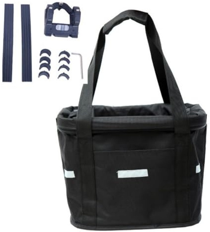 FACAIIO Cesta frontal desmontable para bicicleta con correa de mano, 35 x 27 x 26 cm, poliéster 600D y marco de aluminio para transporte de mascotas, camping, color negro