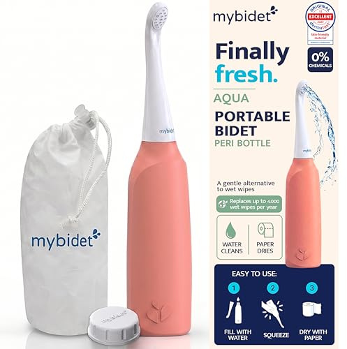Portable Bidet Peri Bottle Postpartum, Travel Bidet, Perineal Bottle, Bidet Sprayer for Toilet, Hemorrhoids, Muslim Shower, Washlet (Aqua Home Apricot)