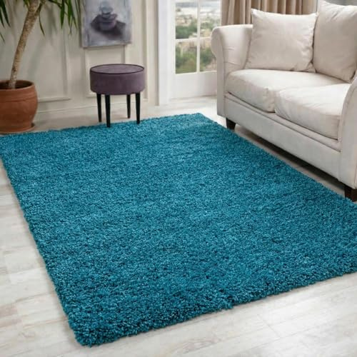 Serdim Rugs Tapis Moderne à Poils Longs, Poils Tapis à Poils Longs, Doux au Toucher, uni Bleu Sarcelle ; Dimensions : 160 x 230 cm, Turquoise