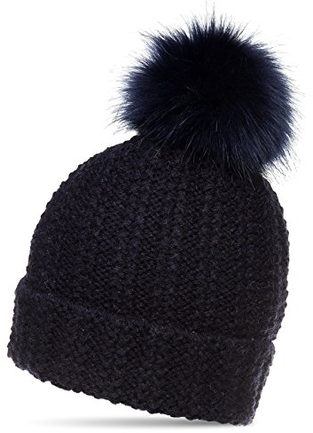 Caspar MU190 Damen Winter Mütze Strickmütze Bommelmütze mit großem Kunstfell Bommel, Farbe:dunkelblau, Größe:One Size