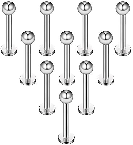 Briana Williams 10stk Chirurgenstahl Lippenpiercing Stecker mit Kugel Ohr Tragus Labret Helix Piercing Schmuck 6mm,8mm,10mm,12mm Stab