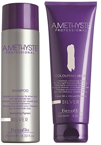 Amethyste Professional - Shampoo neutralizzante per capelli grigi + maschera colorante (250 ml)