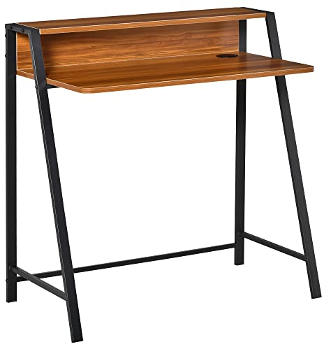 HOMCOM Schreibtisch, Computertisch mit Ablage und Kabel Management, moderner Schreibtisch mit Metallgestell für Arbeitszimmer, Schlafzimmer, Home Office, 84 x 45 x 85 cm, Walnuss+Schwarz