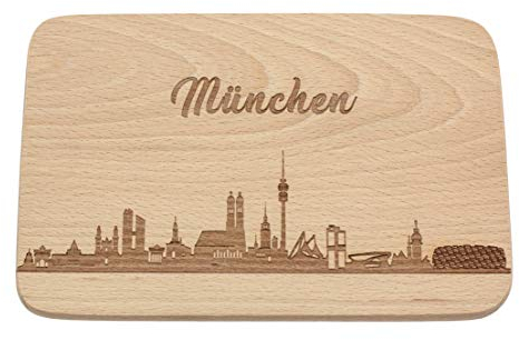Spruchreif | Frühstücksbrettchen aus Holz mit Gravur der München-Skyline | Geschenkidee für Stadtverliebte & München-Fans