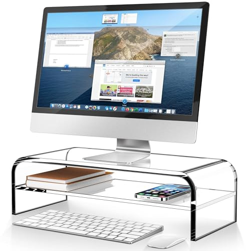 AboveTEK Monitorständer Acryl Bildschirmständer PC/TV Transparent Acryl Monitor Ständer Bildschirmerhöhung Laptopständer für Monitor Computer Drucker Büro Unterbau Bildschirm 48cm X 22cm X 14cm