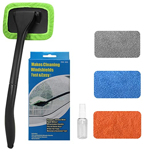 SoSickWithIt Car Windshield Cleaning Tool, Windshield Cleaner with 4 Washable and Reusable Microfiber Pads and Extendable Handle, for Auto Glass Wiper