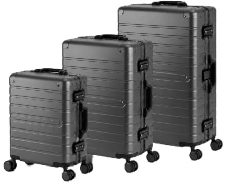 Travelhouse® Oslo 3-TLG. Koffer Set - Handgepäck + Check-IN M+L Grau | 100% Aluminium, Hartschale, Zipperless Alu-Rahmen, TSA, 8 Rollen