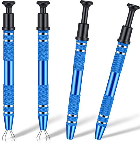 4 pinzas de 4 puntas de diamante de 4 puntas, herramienta de recogida estándar de 4 puntas, agarrador de metal, agarrador de algodón, de acero inoxidable, herramienta de recogida de 4 garras (azul)