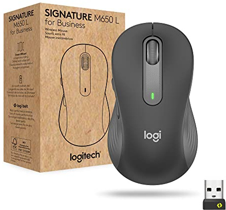 Logitech Signature M650 L for Business Wireless Mouse, for Large Sized Hands, Logi Bolt, Bluetooth, SmartWheel - Graphite