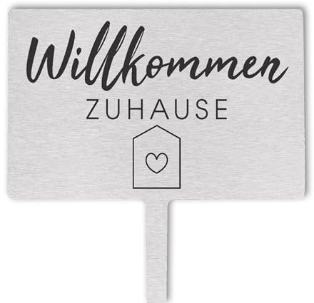 Green Rhino Blumenstecker Schild Willkommen zuhause | wetterfest | in Deutschland gefertigt | 28 x 10 cm