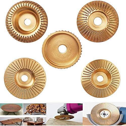 MTOMDY 5 PCS Tungsten Carbide Wood Carving Discs, Compatible with 4/4-1/2 inch Angle Grinder, 180 Grit, Gold, Ideal for Sanding, Shaping, Polishing Non-metal Materials