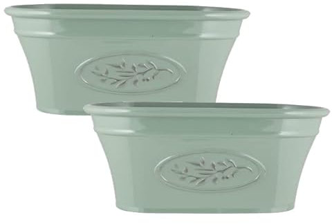 Muddy Hands Pack of 2 - Decorative Vintage Trough Plant Pot Plastic Planter Indoor Home Outdoor Garden Window Herb Flower Box (Green)