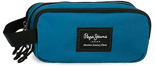 Pepe Jeans Aris Federmäppchen, dreifach, Blau, 22 x 10 x 9 cm, Polyester, blau, Dreifach-Etui