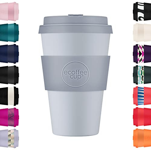 Ecoffee Cup 14oz (400ml) Reusable Coffee Cup – PLA Plant-Based Travel Mug with Silicone Lid, Melamine Free & Dishwasher Safe – Glittertind