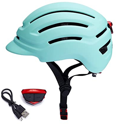 DAYGOCAGA Adult Bike Helmet for Men Women, Mountain Road Bicycle Helmet with USB Rechargeable Taillight, Matte Mint