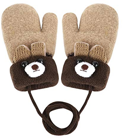 Gants Chaud pour Enfants Hiver Mitaines Mignon Moufle en Peluche Doublé Tricotés Gants Epais Bambin Mitaines Licou Moufle de Ski Garçon Fille 1-5 Ans