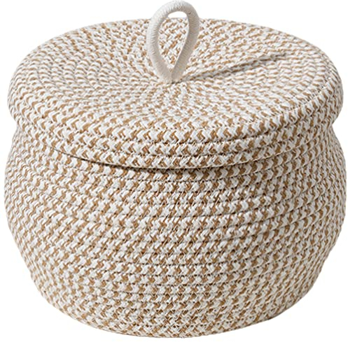 TOPBATHY Dekobox Mit Deckel Korb Geflochten Mit Deckel Aufbewahrungsbox Rund Aufbewahrungsbox Mit Runder Korb mit Deko Organisations Baumwollseil