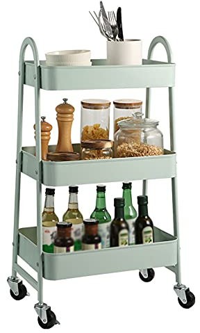 AUNEVN Bewegliche Sackkarren Multifunktions-3-Tier-Aufbewahrungs-Organizer-Rack, Bewegliches Küchen-Badezimmer-Regal Metall-Rollwagen-Korb-Ständer-Räder-Halter Mehrzweck-Platzersparnis