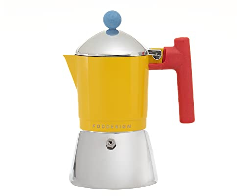 Foodesign Caffettiera Moka Cocca 3 Tazze, design moderno, per gas e induzione, caldaia bi-materiale